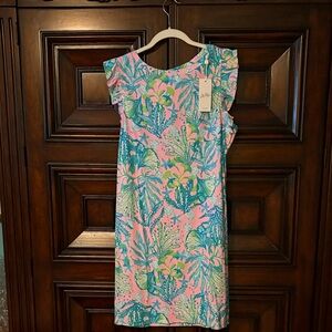 Lilly Pulitzer Laina Pink & Green Tropical Midi Dress Size L NWT